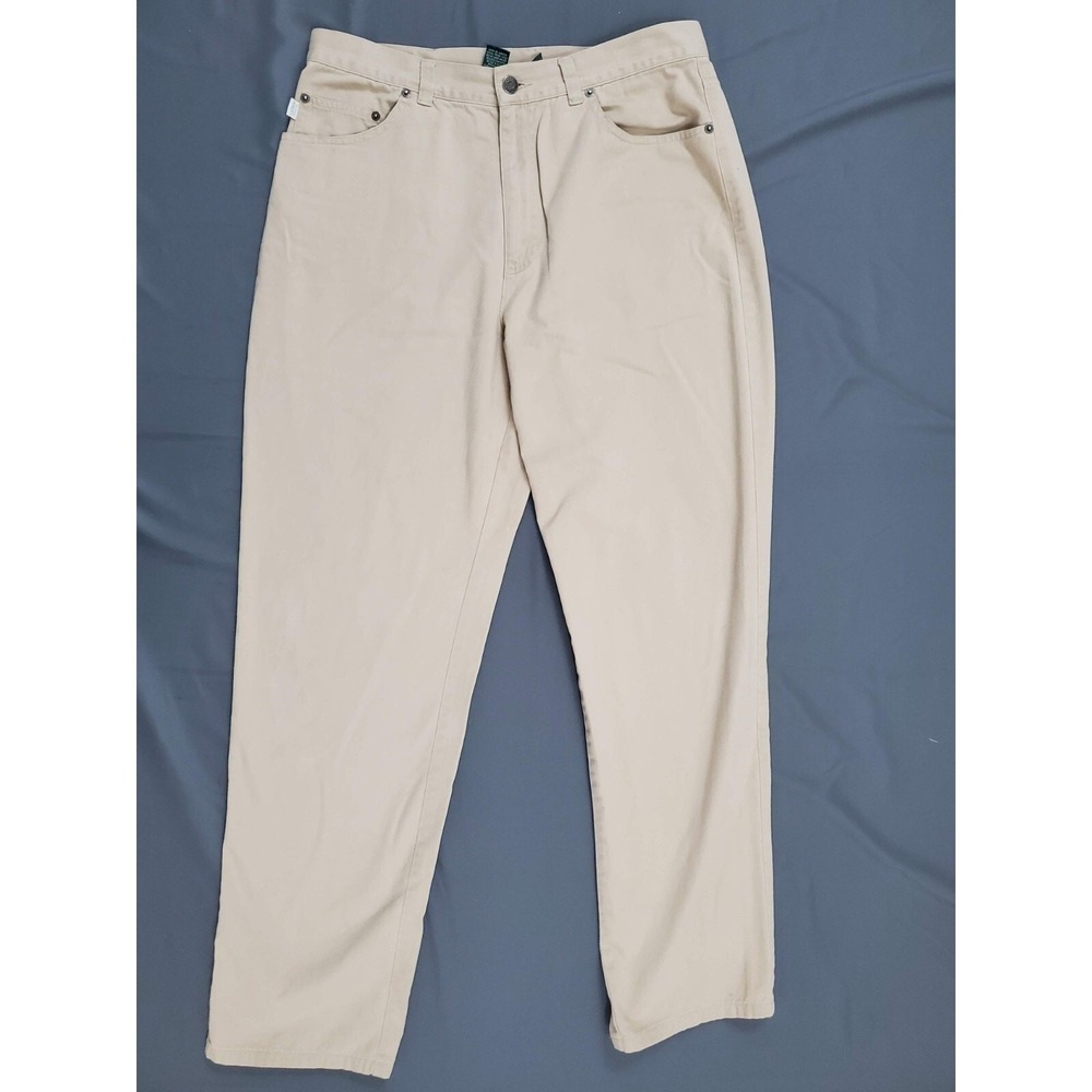 Lauren Jeans Co Ralph Lauren Beige Khaki Straight Leg High Rise Cotton Pants 14
